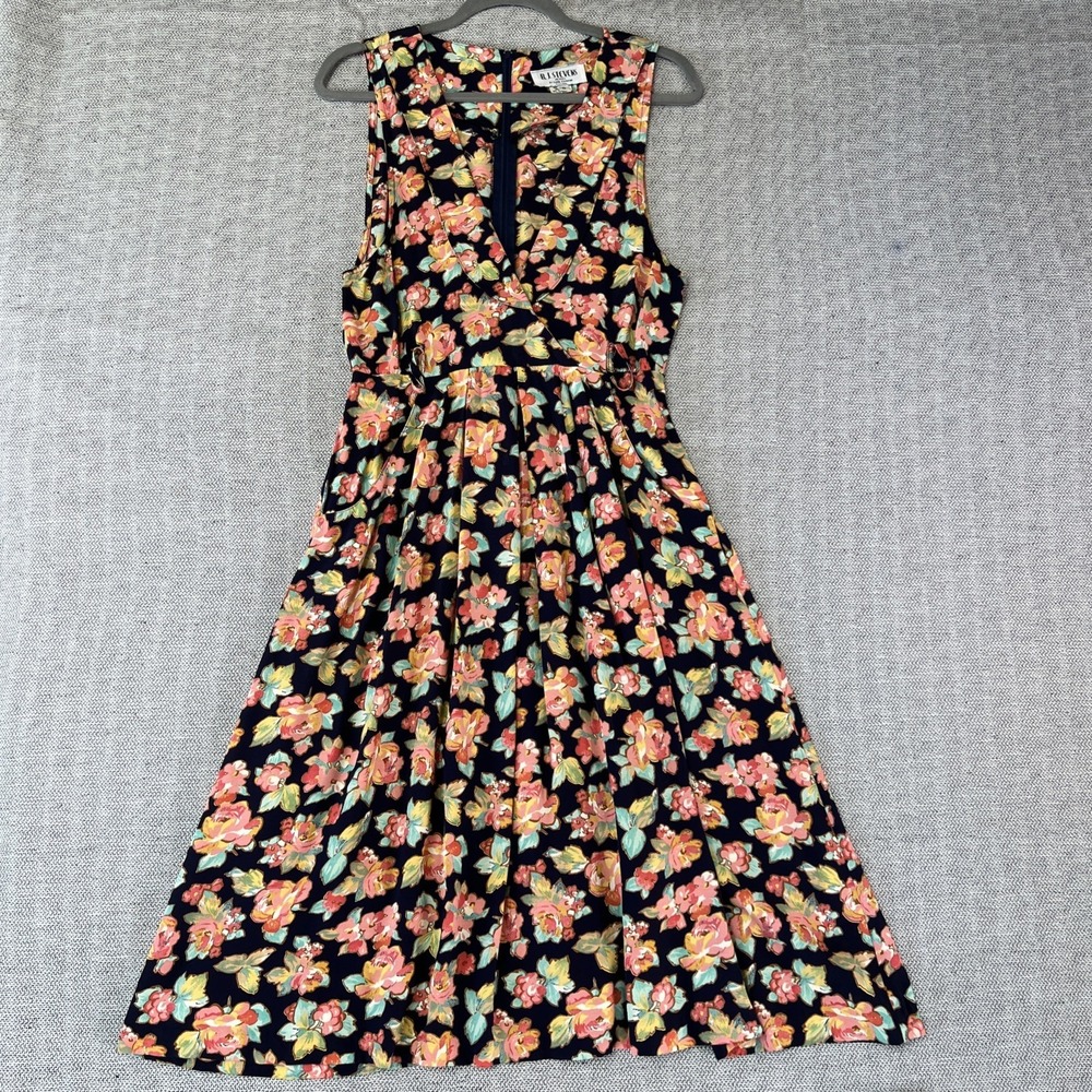 Vintage RJ Stevens Multicolor Floral Dress 6 V Neck Fitted Waist Sleeveless